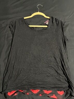 Women’s Black Short-Sleeve Top with Red Printed Layer